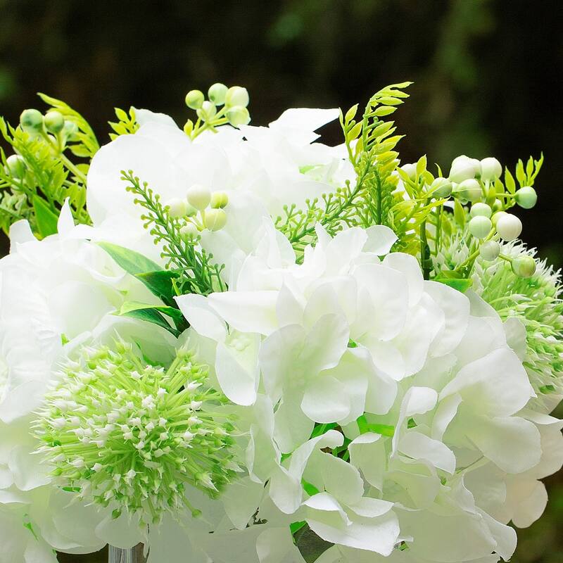 Mixed Silk Hydrangea Flower in Clear Glass Vase With Faux Water for Home Wedding Office Decoration