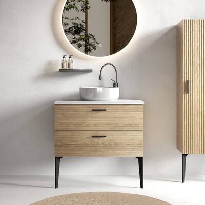 30" Striped Bathroom Vanity with Ceramic Sink, Freestanding Bathroom Vanity for Modern Bathroom