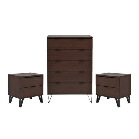 Norcross Faux Wood and Iron 3 Piece Wide 5 Drawer Dresser and Nightstand Bedroom Set by Christopher Knight Home