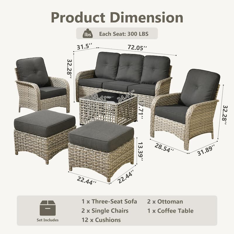 XIZZI 6-Piece Outdoor Wicker Patio Furniture Set with Coffee Table