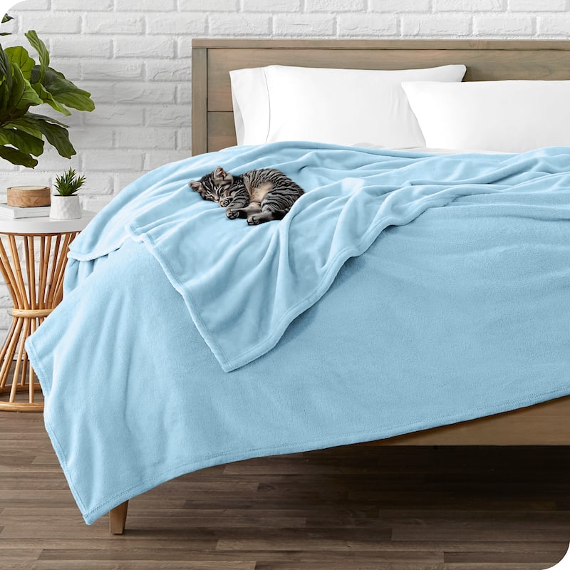 Bare Home Microplush Fleece Blanket - Ultra-Soft - Cozy Fuzzy Warm - Full - Queen - Light Blue