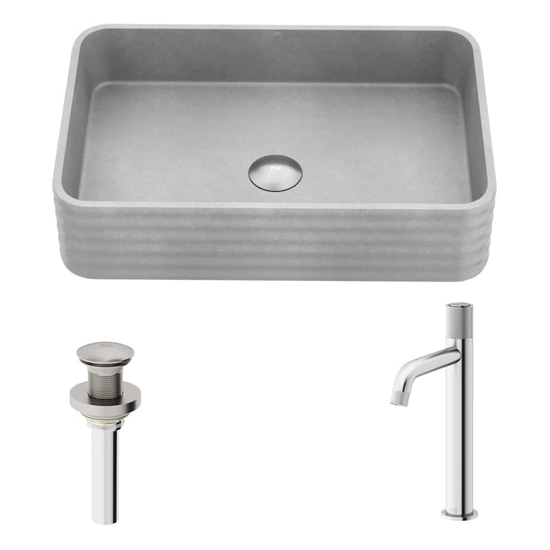 VIGO Cadman 21"L x 14"W Concrete Vessel Sink and Apollo 12"H Faucet Set