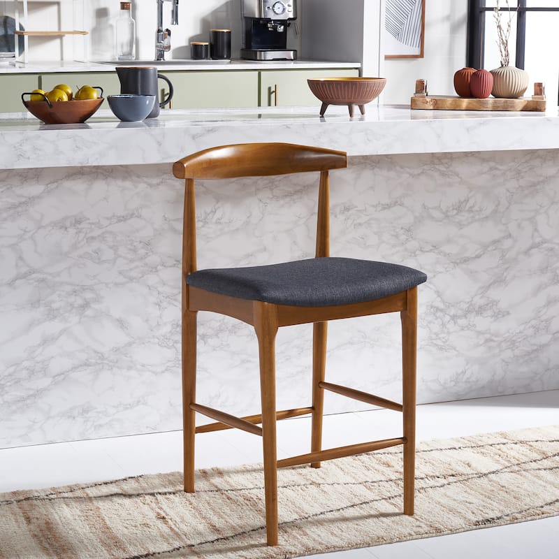 SAFAVIEH Mercy Retro 26-inch Counter Stool - 22 In. W x 21 In. D x 38 In. H - 22Wx21Dx38H - Walnut/Dark Grey
