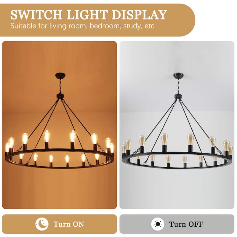 16-Light Vintage Circle Candlestick Wagon Wheel Chandelier Linear Chandelier Lighting for Kitchen Island