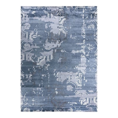Modern One-of-a-Kind Hand-Knotted Area Rug, Blue - 9' 1" x 12' 3"