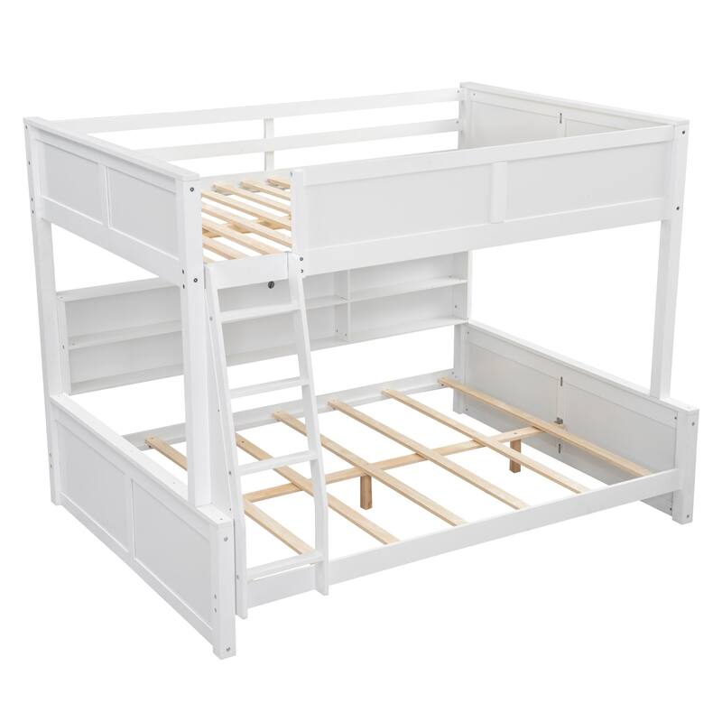 Twin&Full XL over Queen Bunk Bed with Storage Cabinets and USB Ports