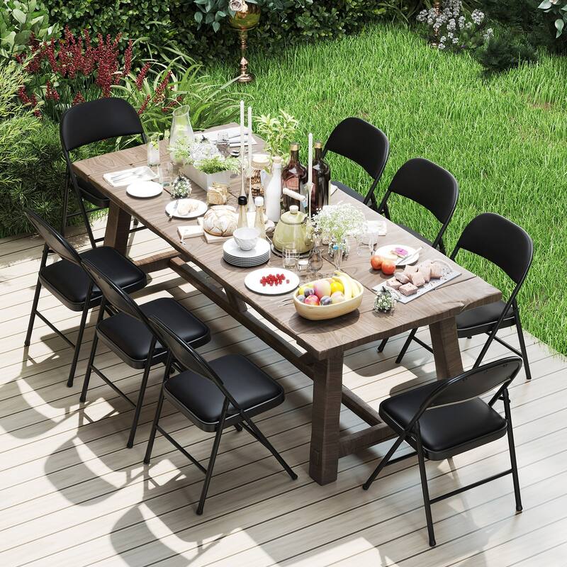 Gymax 10PCS Folding Chairs w/ Metal Frame PVC Leather Stackable Chairs