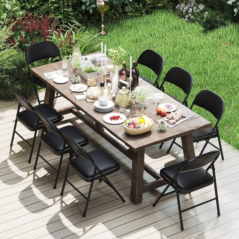 Gymax 8PCS Folding Chairs w/ Metal Frame PVC Leather Stackable Chairs