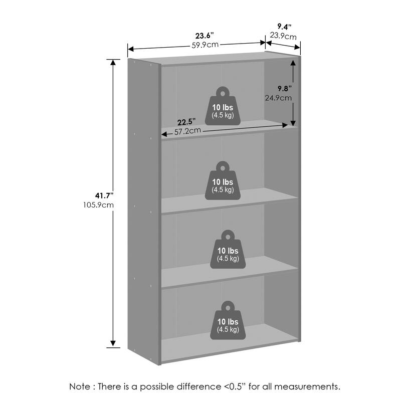 41.7 in. Tall Espresso Wood 4-Shelf Bookcase