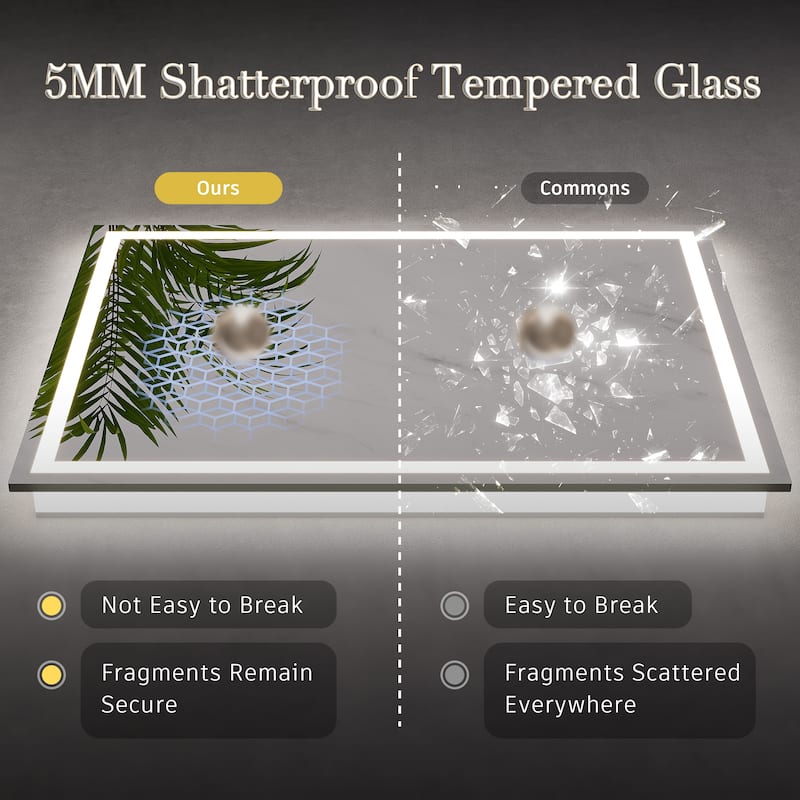 Large LED Bathroom Mirror with UL Listed, Front and Backlit, Anti-Fog, 3 Color Temperature, Dimmable