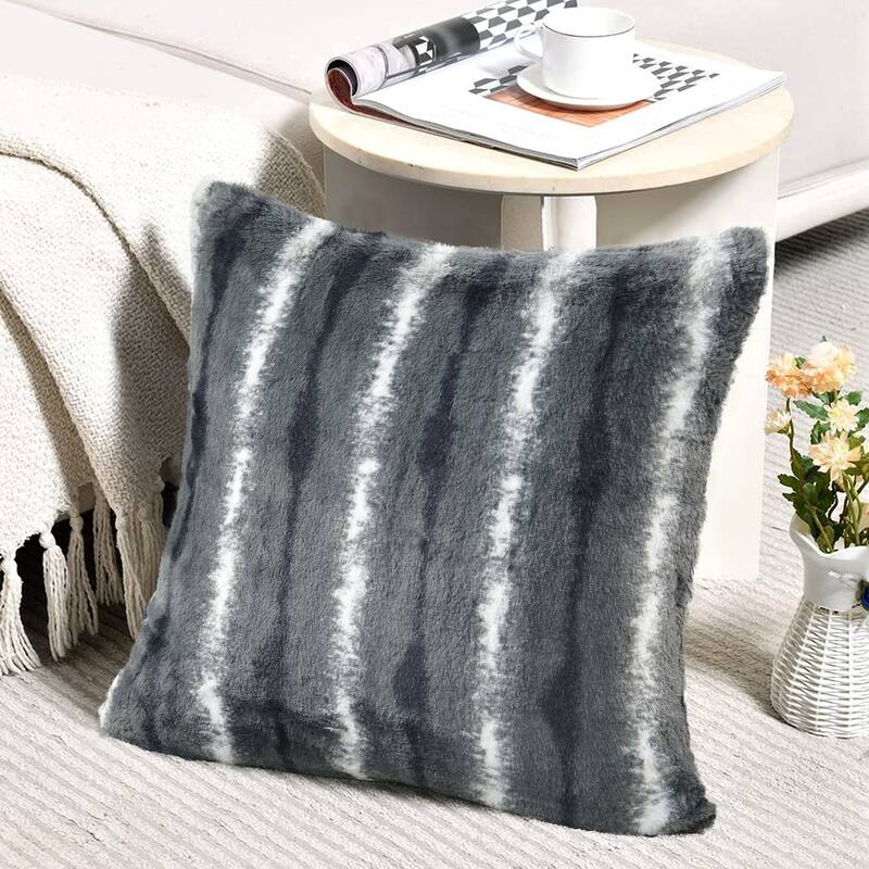 Amanda Stripe fauxfur Throw Pillow Covers Set of 2, NO INSERT