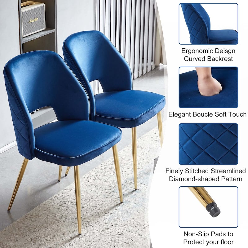 Velvet Dining Chairs with Metal Legs,Set of 4 - Blue