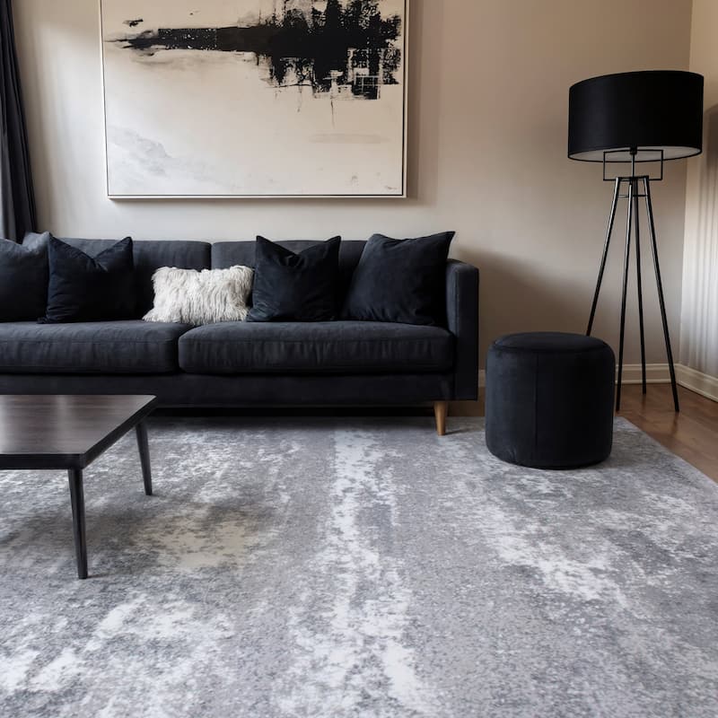 World Rug Gallery Distressed Abstract Watercolor Area Rug - 7'10" x 10' - Gray