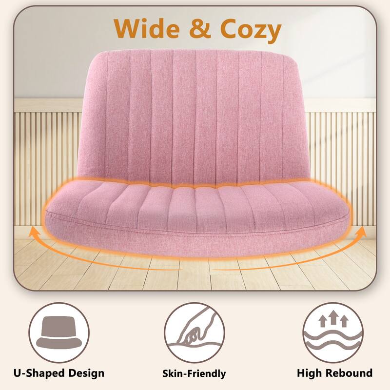 Bossin Criss Cross Chair Armless Office Desk Chair with Wheels,Fabric Padded Cross Legged Chair, Swivel Wide Seat Vanity Chair