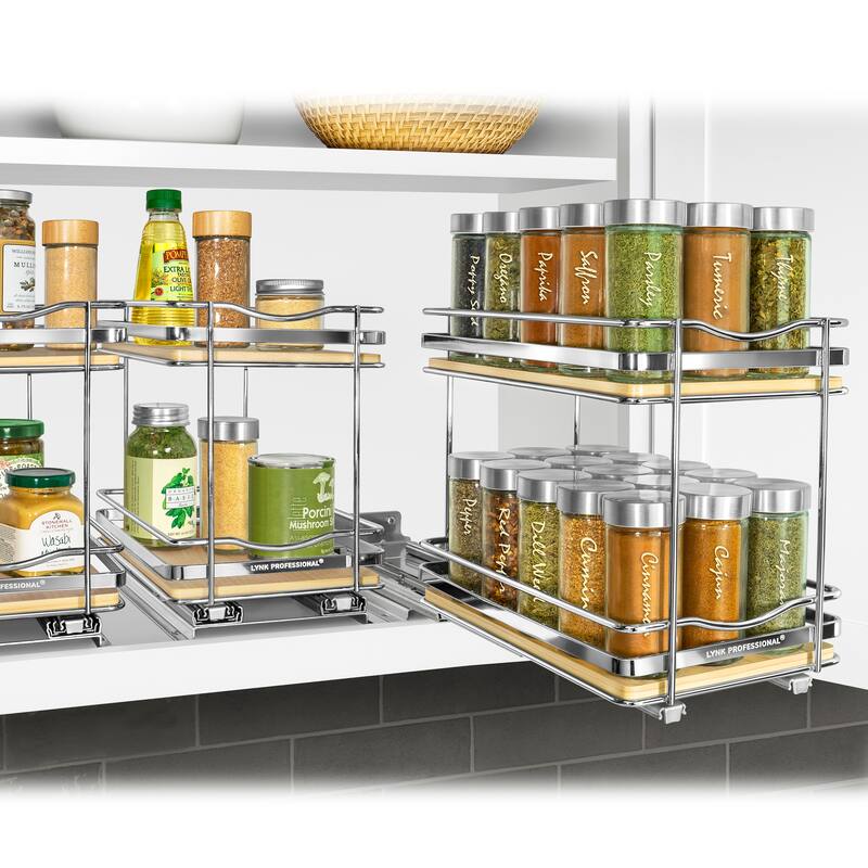LYNK PROFESSIONAL® Élite™ Pull Out Spice Rack Organizer for Cabinet - 6-1/4 inch W - Lifetime Ltd Warranty, Wood- 2 Tier