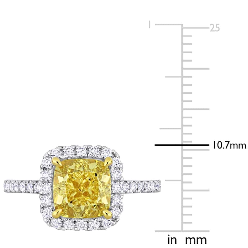Miadora 3 5/8ct TDW Cushion-Cut Natural Yellow Diamond Engagement Ring in 18k Two-Tone Gold