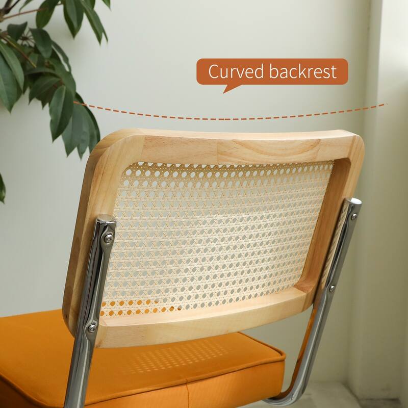 Dining Chairs Set of 2, Velvet Rattan Side Accent Chairs with Chrome Legs, Modern Mid Century Breuer Designed Chairs,