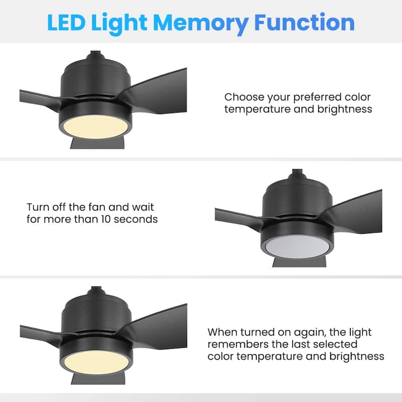 MLiAN 42 in 3 ABS Blades Indoor and Outdoor Ceiling Fan with Integrated LED and Remote Downrod