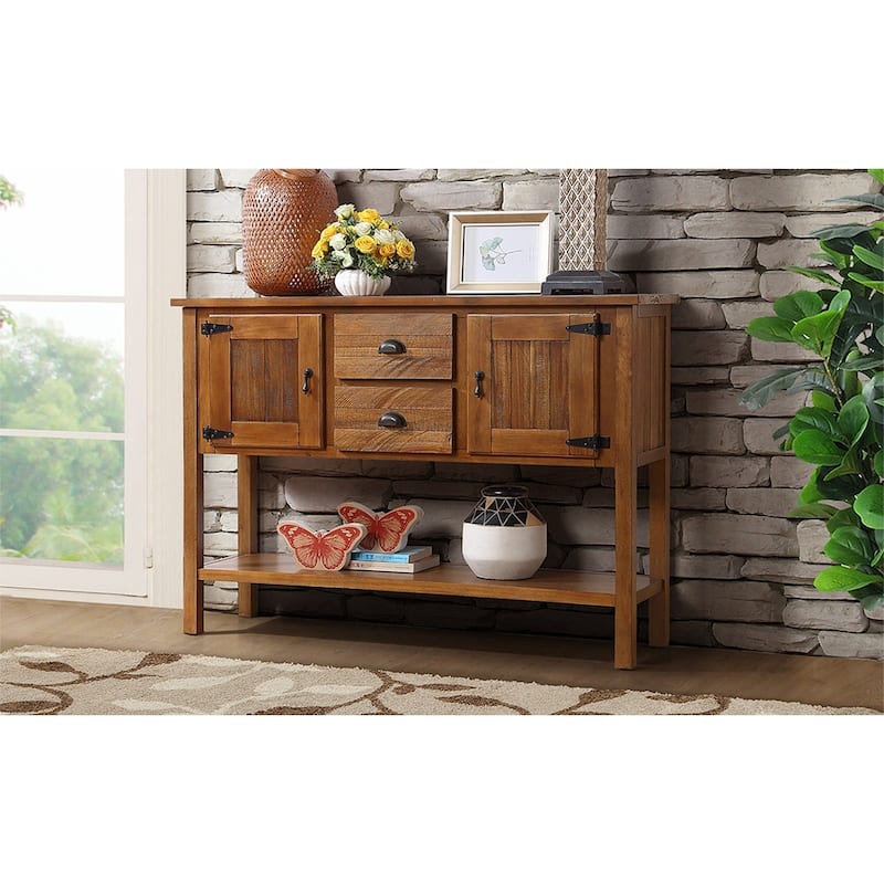 48'' Solid Wood Sideboard Console Table with 2 Drawers and Cabinets and Bottom Shelf
