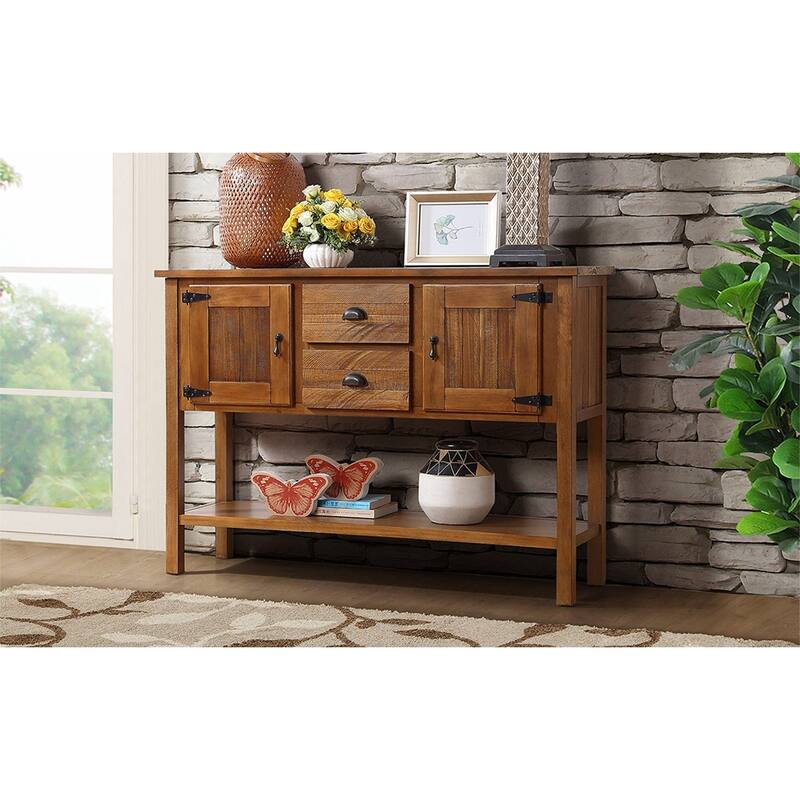 Retro Solid Wood Cabinet with Drawers & Bottom Shelf - Classic Living Room Storage