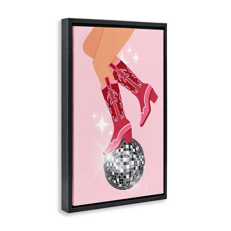 Stupell Balancing Disco Cowgirl Framed Floater Canvas Wall Art Design By LSR Design Studio