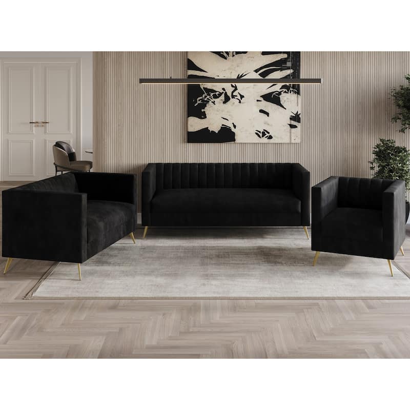 Clayfell Weiss Velvet Square Arm Chair/ Loveseat/ Sofa - 52.6" - Black