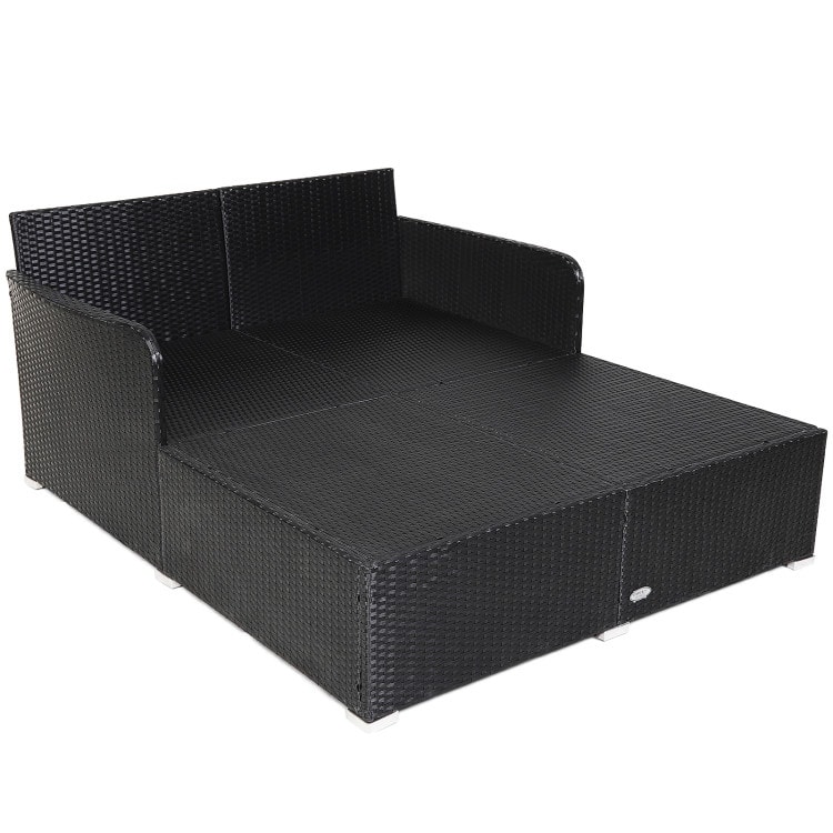 Outdoor Rattan Daybed with Cushions for Patio Garden Lounge Seating