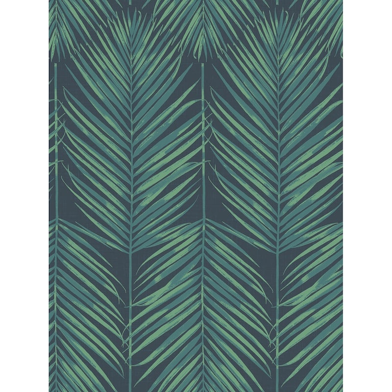 Seabrook Designs Beach House Paradise Palm Leaf Unpasted Wallpaper - 27 in. W x 27 ft. L - Tropic Midnight
