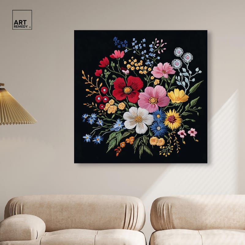 Midnight Wildflower Weave Canvas by Art Remedy, Gallery Wrapped