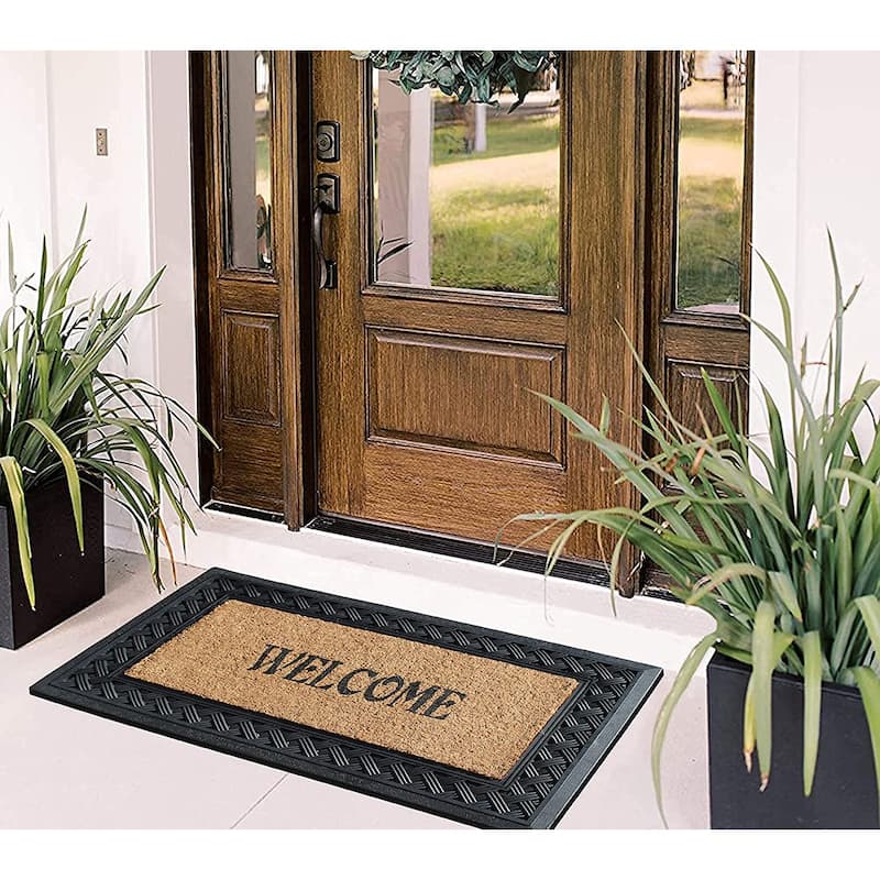 A1HC Rubber/ Coir Brush Welcome Doormat 23" X 38", Mesh Border