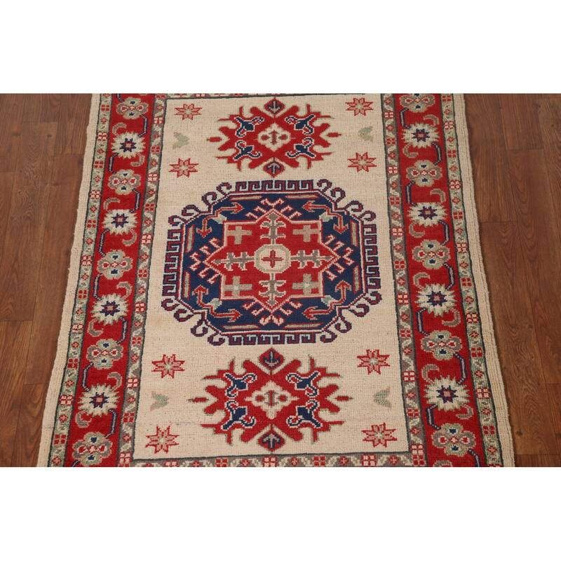 Kazak Accent Rug Hand-Knotted Wool Carpet - 2'11" x 4'3"