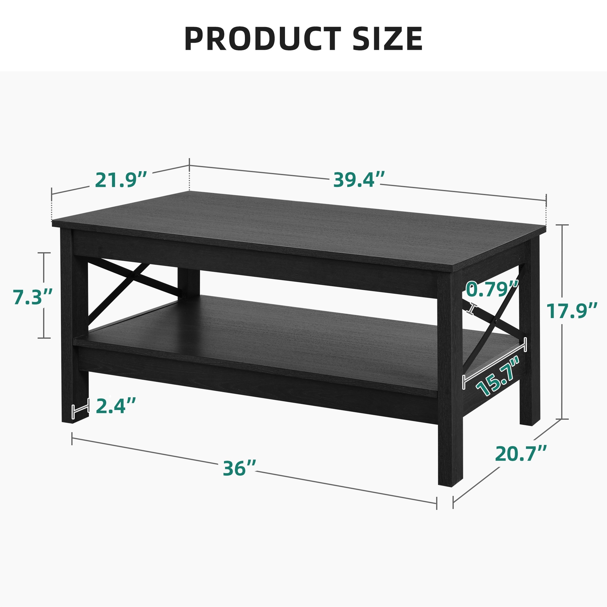 Farmhouse Coffee Table with Storage 2-Tier Center Table for Living Room