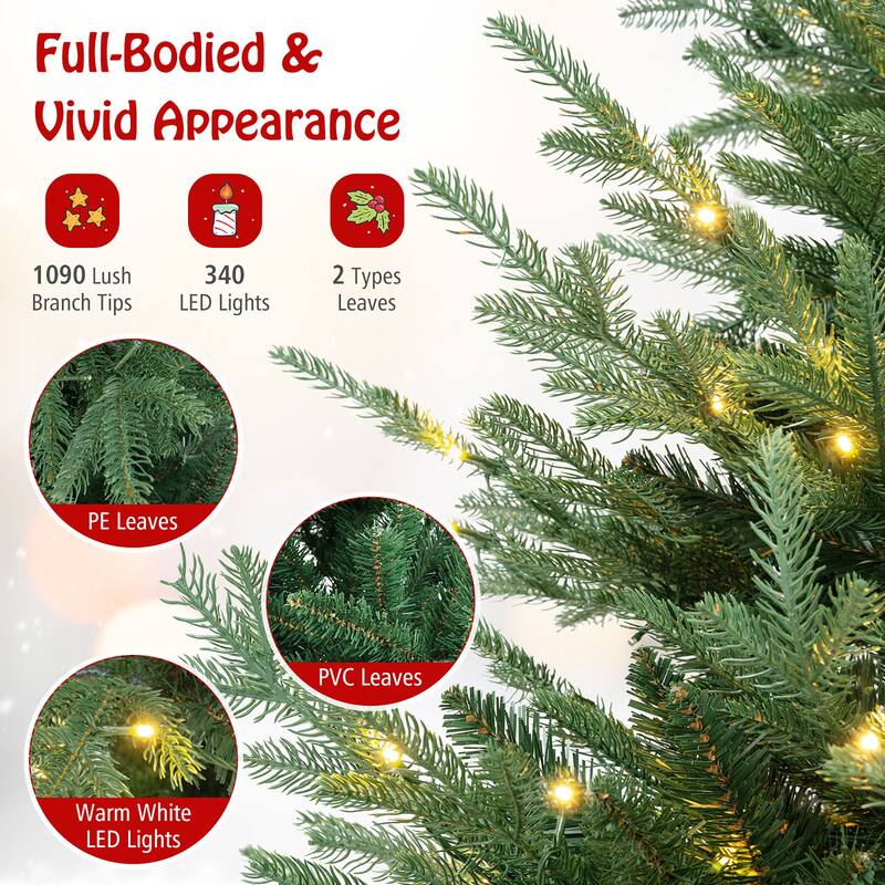 Gymax 7 FT Artificial Xmas Tree w/1090 PVC PE Branch Tips 340 Warm - See Details