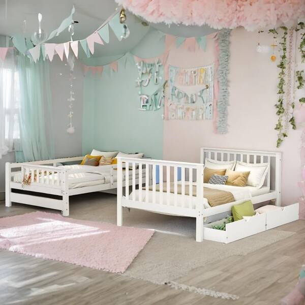 slide 2 of 13, Elegant Full-Over-Full Bunk Bed w/Shelves & Drawers - Durable Pine, Perfect for Sleepovers & Storage White