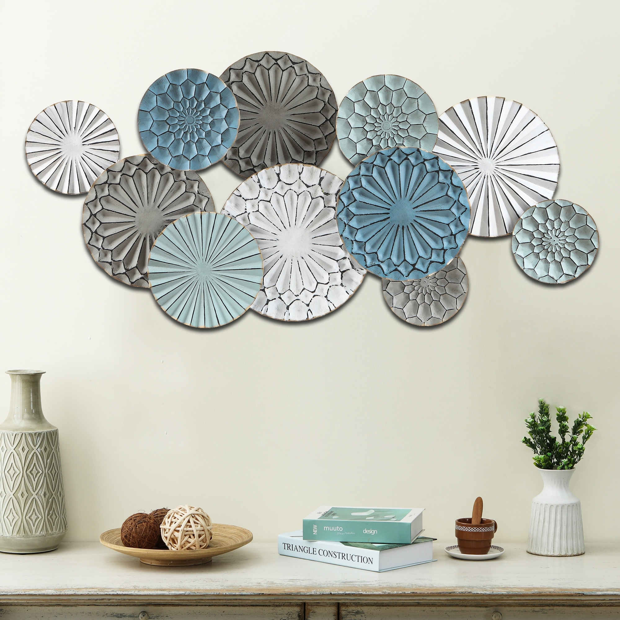 Multi-Color Metal Floral Layered Plates Wall Decor On Sale Bed Bath   Beyond 33285959