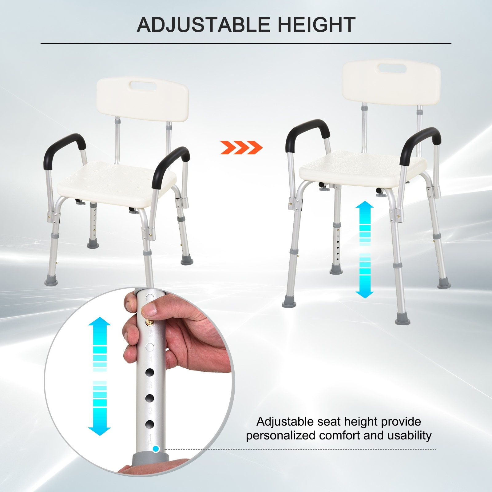HomCom Adjustable Medical Shower Chair w Arms and Backrest 21 L x 16 17.5 W x 28.5 33 H On Sale Bed Bath Beyond 18053593