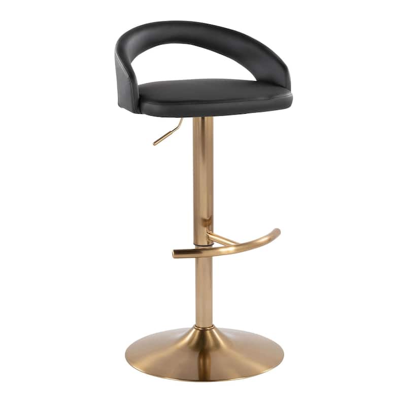 Grotto Upholstered Adjustable Barstool with Gold Base - Black Faux Leather