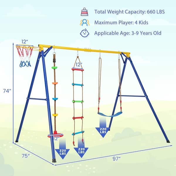 Gymax 4-in-1 Kids Swing Set Carbon Steel Swing Stand w/ Basketball