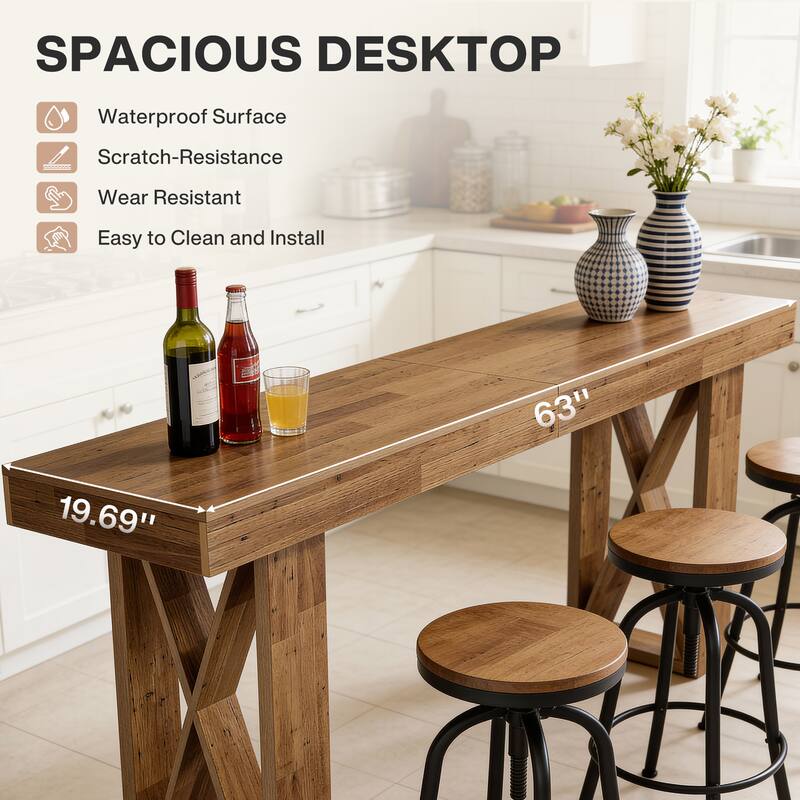 Rectangular Bar Table with Wooden X-Shaped Frame