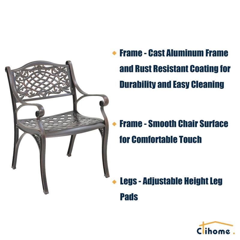 Clihome Outdoor Patio Cast Aluminum Arm Dining Chair (Set of 2)