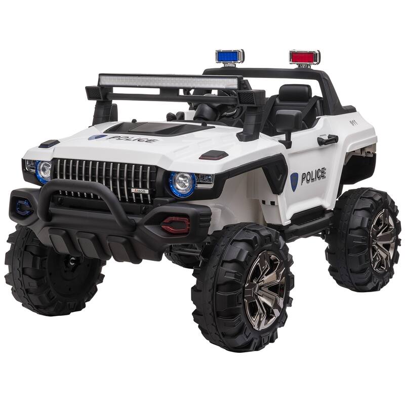 Big 53"L 12V Police Car Ride-On SUV for Kids with Siren, Remote Control, Music, Suspension & Horn - White