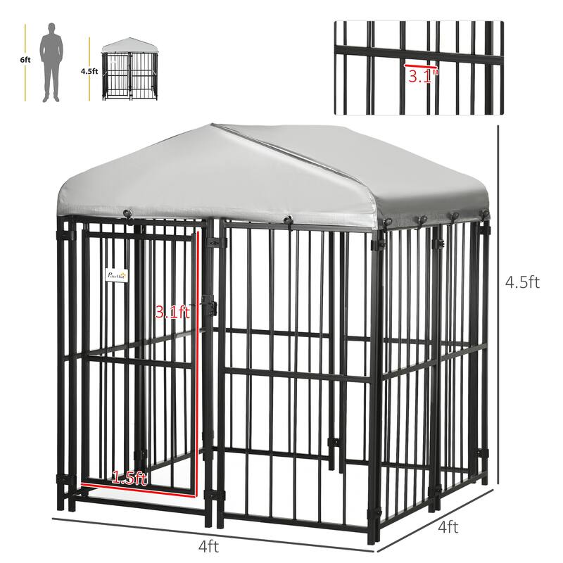 PawHut Dog Kennel, Outdoor Dog Playpen Run with Waterproof, UV Resistant Canopy, Heavy-Duty Chain Link for Small and Medium Dogs