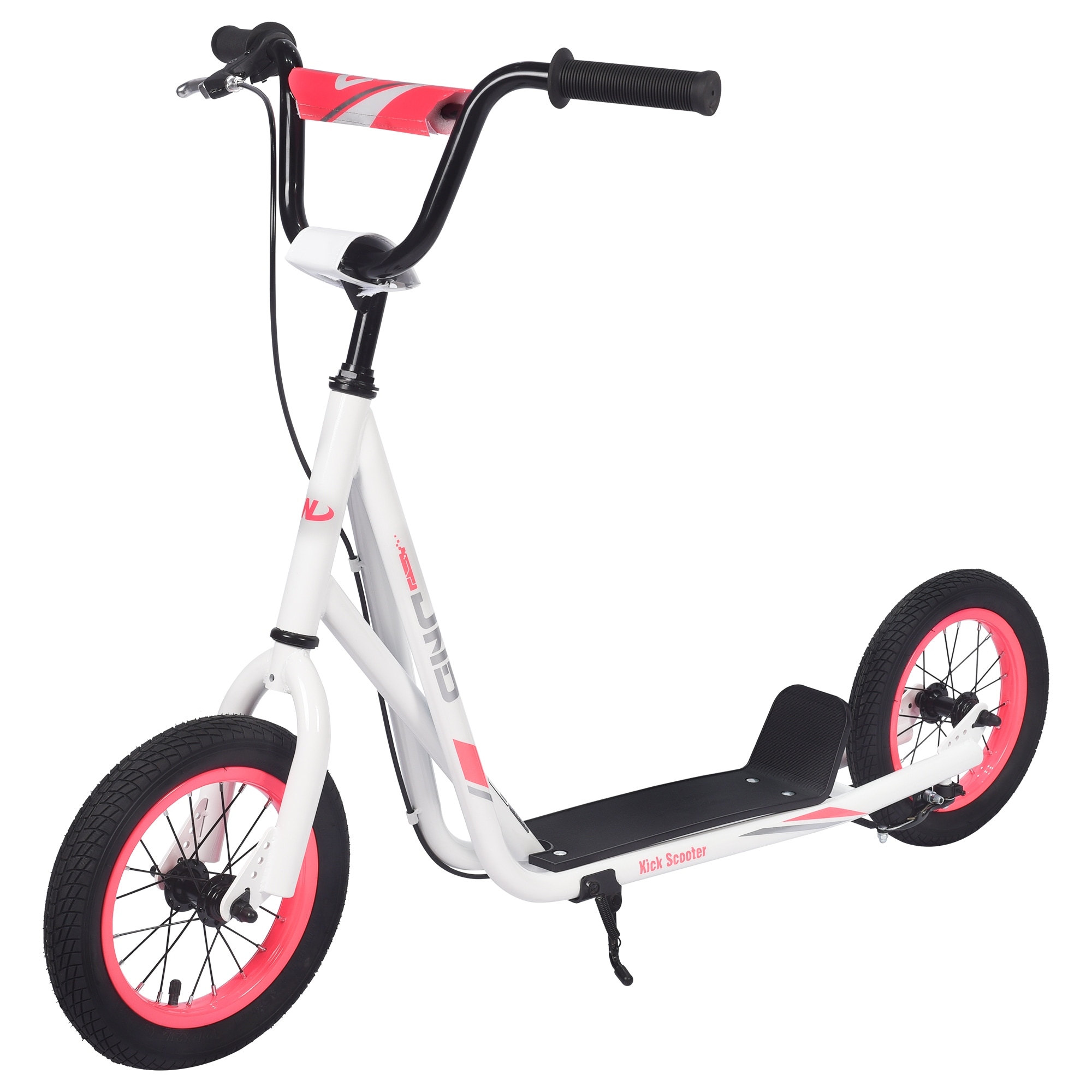 Kick Scooter White Shock-Absorber Scooter for Kids 6+ with Adjustable Handlebar Inflatable Wheels and Widened Non-Slip Footboard
