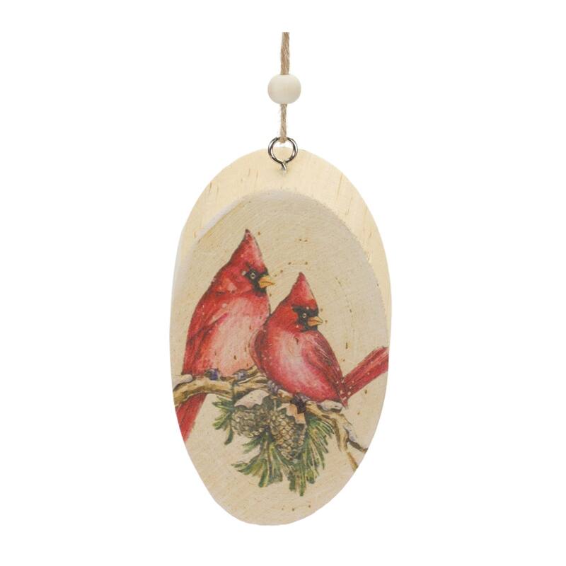 24ct Brown & Red Cardinal Bird on Tree Christmas Disc Ornaments 5.75"