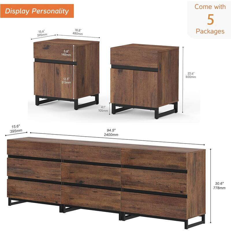 WAMPAT Dresser and Nightstand Set of 3