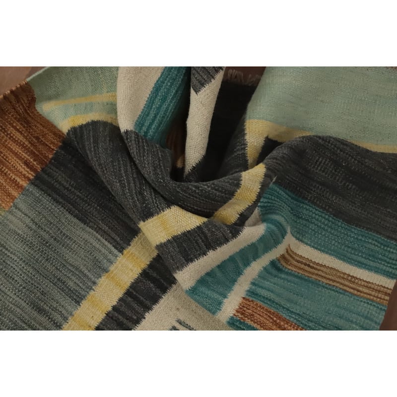 Hand Woven Oriental 100% Wool Carpet Southwestern Modern Multi-Colored Kilim Runner Rug - 6' 0'' X 2' 2''