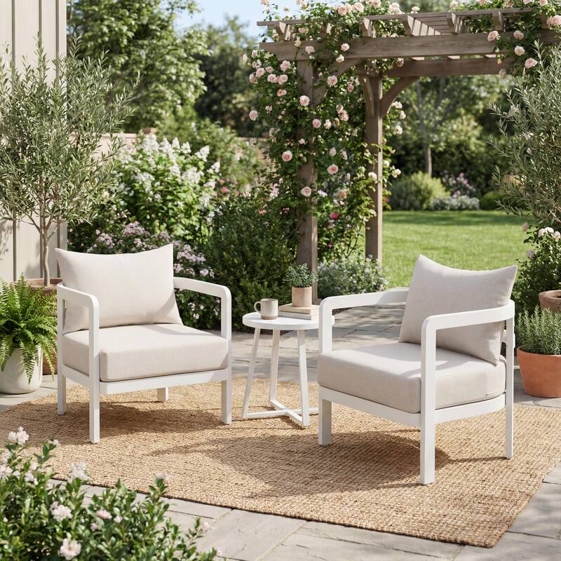 Christopher Knight Home - Modern 27.6" Outdoor Curved Back Patio Club Chair with Aluminum Frame & Water-Resistant Cushions