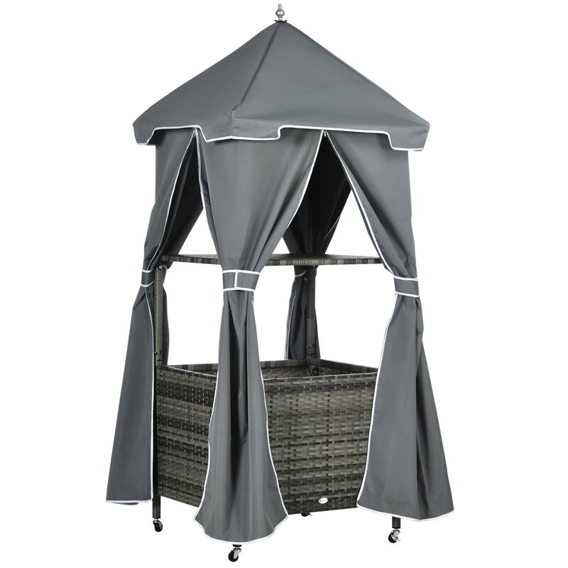 Outsunny Outdoor Towel Valet Caddy, Covered Poolside Towel Holder Rack