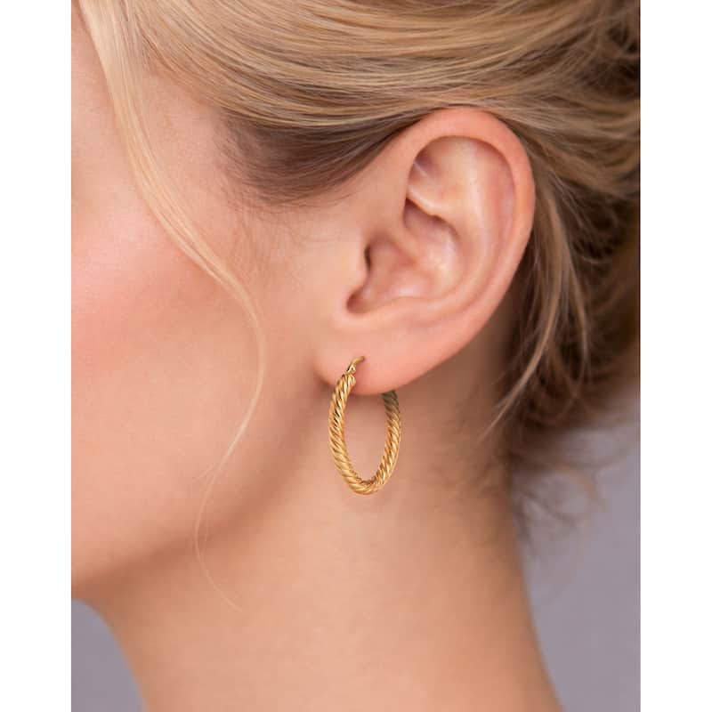 Clover 14K Yellow Gold High-Polish Twisted Rope Hoop Earrings