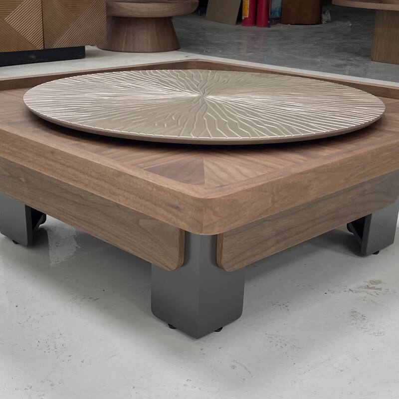 Mid Century 39.37" Square Coffee Table, Brown Walnut Wood